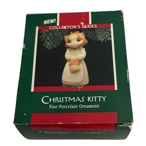 1989 Hallmark Christmas Kitty Porcelain Ornament QX5445 - Adorable Holiday Decor